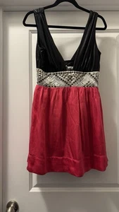 Y2K Bebe Pink Black Sleeveless Beaded V Neck Mini Dress Sz S - Picture 1 of 6