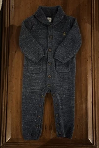 GAP Baby Shawl Collar Cozy Knit One-Piece Size 18-24 Months Navy Button Up - Picture 1 of 8