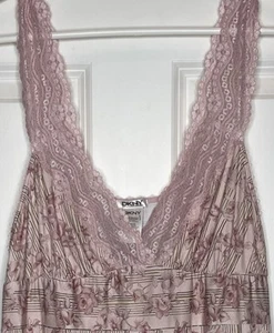 DNKY Women Chemise Comfy Above Knee Night Slip Sz Large Pink Stripes & Florals - Picture 1 of 10