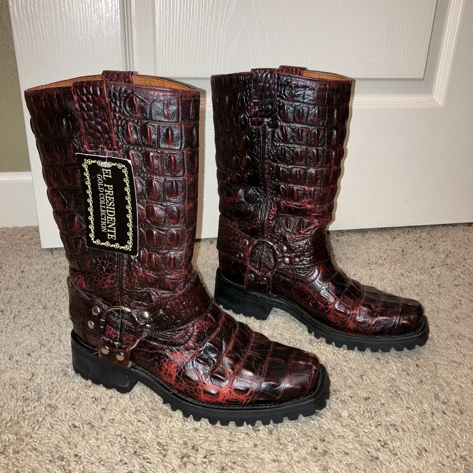 EL PRESIDENTE GOLD COLLECTION Harness Boots BLACK CHERRY Alligator - Sz 6.5 NEW! - Image 1 of 4