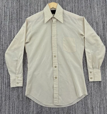 Camisa discoteca vintage años 70 Perma Prest amarillo claro solapa ancha abotonada 14,5/32 Foto 1 de 4