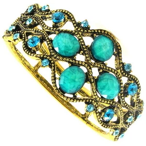 Armband Vintage Stil Kristall Strass vergoldet breit UNIKAT blau GROSS NEU - Bild 1 von 3