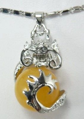 Moda Genuino Amarillo Jade 18KWGP Dragón Hombres Mujeres Niño Colgante Collar Gratis Foto 1 de 4