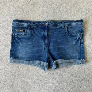 Next Beachwear Blue Distressed Denim Short Shorts Cotton Rich Size 18 Leg 2.5" - Picture 1 of 8