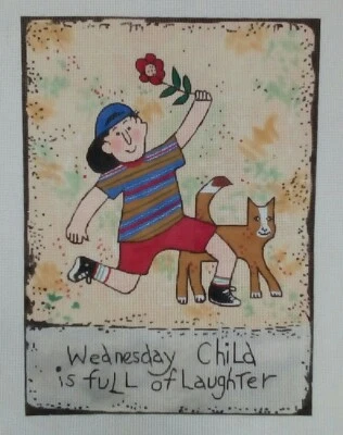 MAGGIE Barbara Olsen 针绣 HP 帆布 WEDNESDAY CHILD Laughter 18 米 9.5 x 13 — 第 1/4 张图片