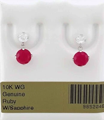 PENDIENTES ORIGINALES DE RUBÍ Y ZAFIRO DE 1,18 quilates de oro blanco de 10K - Certificado gratuito Foto 1 de 4