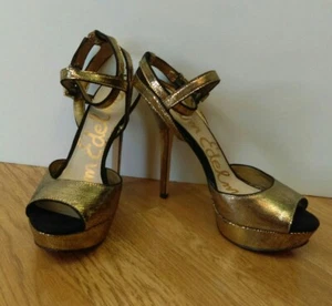 Sam Edelman Metallic Gold 1" Platform 5" High Heel Shoes Size 8 - Picture 1 of 11