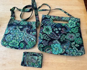 ¿Vera Bradley Blue Rhapsody? Bolso de Hombro Cartera 3 Piezas Estampado Azul Verde Retirado - Imagen 1 de 15
