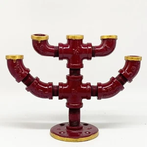 Industrial Pipe Candle Holder Candelabra Steam Punk Decor Man Cave 9.5" x 7" - Picture 1 of 10