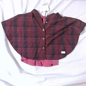 7 For All Mankind Layered Shirt Cape Maroon Red Plaid Girls Size 24 Month NWT - Picture 1 of 5