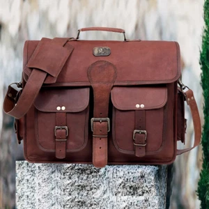 Vintage Genuine Leather Satchel Shoulder Bag Messenger Laptop briefcase for Men - Picture 1 of 8