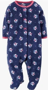 Girls Footie Floral Warm Outfit Zip Up Sleep Play Jammie Sleeper Pajamas 3M - Picture 1 of 3