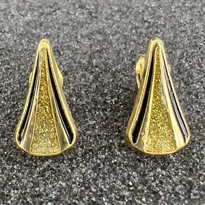 Pendientes Vintage Van Doran Diamante Genuino Clip Antipolvo Tono Dorado/Negro Retro - Imagen 1 de 5