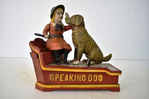 Portamonete vintage cane parlante banco meccanico ghisa salva oggetti da collezione vecchio" - Foto 1 di 7