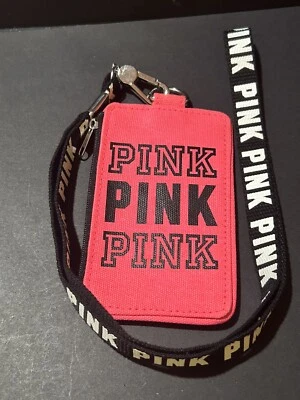 NEW ~ VICTORIA'S SECRET VS PINK Lanyard ID Holder Wallet Badge NEON PINK *RARE - Image 1 of 2