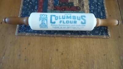 Antique Advertising ROLLING PIN, COLUMBUS FLOUR Milk Glass - Image 1 of 4