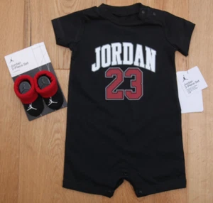 Jordan Baby Boy Romper & Booties Set ~ Black, Red, White & Gray ~ 0-6 Months ~ - Picture 1 of 3