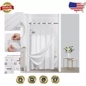Modern Hookless Waffle Weave Shower Curtain with Liner & Sheer Window - 54x80 - Picture 1 of 10