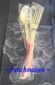 CLAUDE DOZORME Laguiole French Dinner Lunch SERVING FORK + SPOON Set Pink New - Picture 1 of 7
