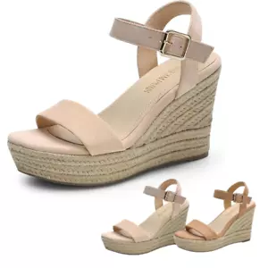Women Ankle Strap Open Toe Espadrilles Platform Casual Wedge Sandals - Picture 1 of 12