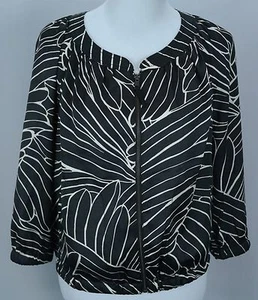 Women's HEI HEI Black & White Zip Front Satin Balloon Sleeve Shirt - Size S - Picture 1 of 7