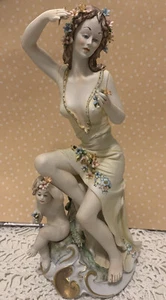 Capodimonte figurine lady woman goddess Italy Mario Alparone flowers cherub - Picture 1 of 12