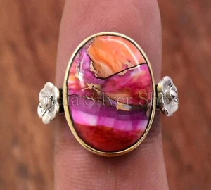 Anillo de plata de ley 925 turquesa ostra rosa hecho a mano - Imagen 1 de 6