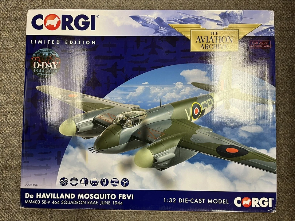+ Corgi Aviation 1:32 De Havilland Mosquito FBVI Diecast Model Airplane AA34606 - Image 1 of 4