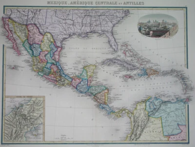 1890 ORIGINAL MAP UNITED STATES NEW MEXICO TEXAS FLORIDA CUBA CENTRAL AMERICA - Image 1 of 4