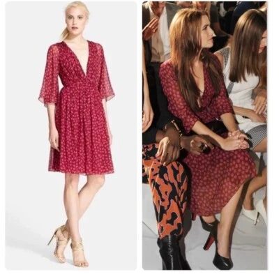 Diane Von Furstenberg ASO Zoey Dutch ALICIA Ballet Rose Garnet Wrap Dress Sz 0 - Image 1 of 4