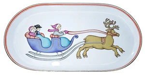 B&G Bing Grondahl Porcelain Holiday Oval Tray Sleigh Ride Reindeer Christmas - Picture 1 of 7