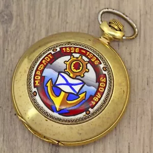 Orologio da tasca Molnija 3602 smalto e filigrana 300 anni della marina russa - Foto 1 di 7