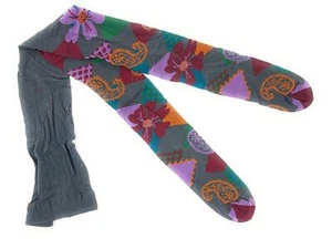 Dub & Drino France Ladies Opaque Grey Tights, Floral Paisley, S/M, Made in Italy - Picture 1 of 6