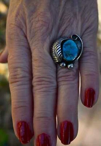 Navajo Keith James size 6 Sterling & Blue Arizona Turquoise Ring 8.2 grams - Picture 1 of 8