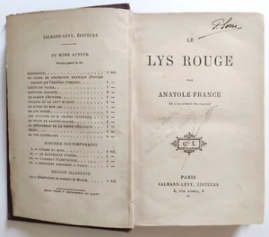 Libro Le Lys Rouge Par Anatole France Paris Calmann -Levy Editeurs Francese (L12 - Picture 1 of 8