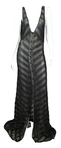 VIONNET $3,995 Vestido de Noche Tejido Transparente a Rayas Lurex Negro y Dorado 42 - Imagen 1 de 7