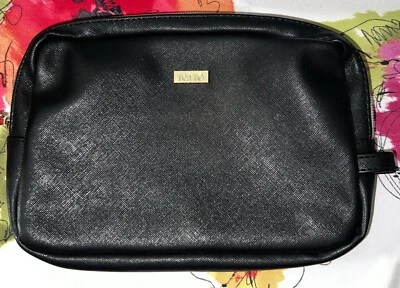 Bolsa de viagem Tarte preta PVC couro maquiagem cosméticos estojo com forro roxo nova - Imagem 1 de 3