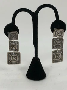 VTG Sterling Silver TESTED Pierced Spiral Abstract Earrings Signed - Picture 1 of 8
