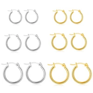 6 Pairs Silver Gold Hoop Earrings Set for Women Surgical Steel Hoop Earrings Lig - Picture 1 of 6