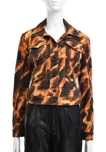 Vintage Roberto Just Cavalli Damen Denim Flammendruck Truckerjacke Größe XS - Bild 1 von 10