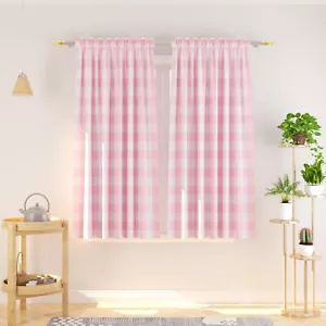 Curtains Pink and White Gingham Check Curtain Panels 63"L x 102"W Total 2 Panels - Picture 1 of 6