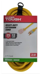 Hyper tough 25 Foot 12Gauge Heavy Duty Indoor Outdoor Extension Cord With Ground - Picture 1 of 4