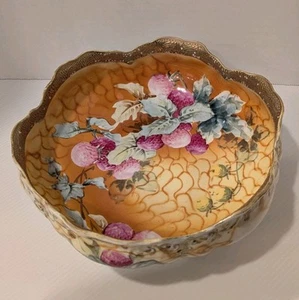 Antique Morimura Nippon Bowl Hand Painted Berries Gilt Moriage Border c1900 - Picture 1 of 10