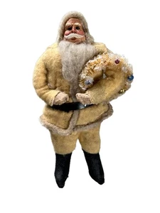 Vintage 4,5" Filz Belsnickel Weihnachtsmann Figur Ornament mit Kranz Handarbeit Volkskunst - Bild 1 von 7