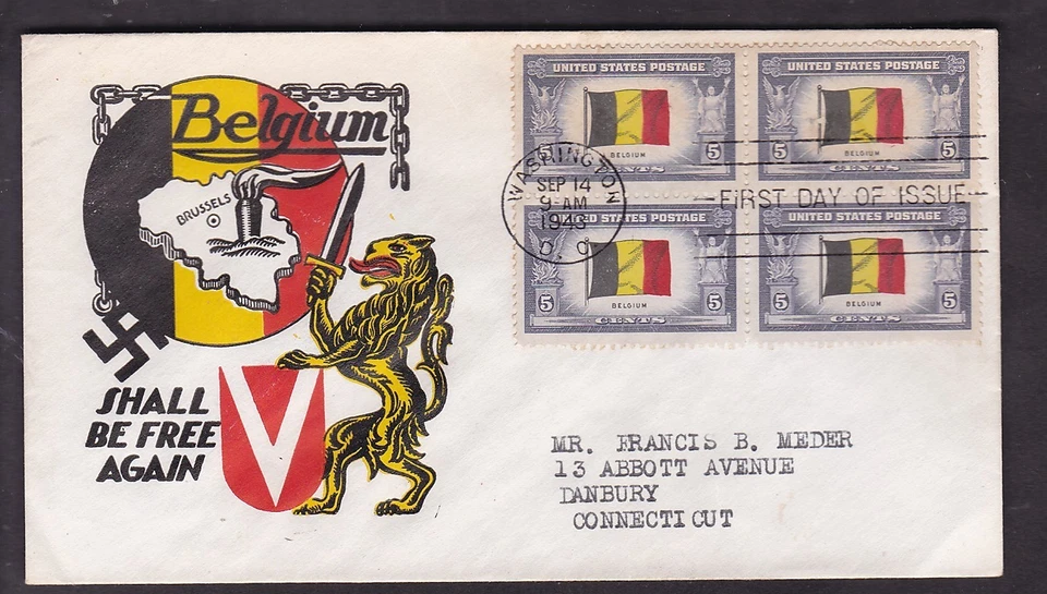 PATRIOTIC - F.D.C., BELGIUM SHALL BE FREE 1943 - Image 1 of 1