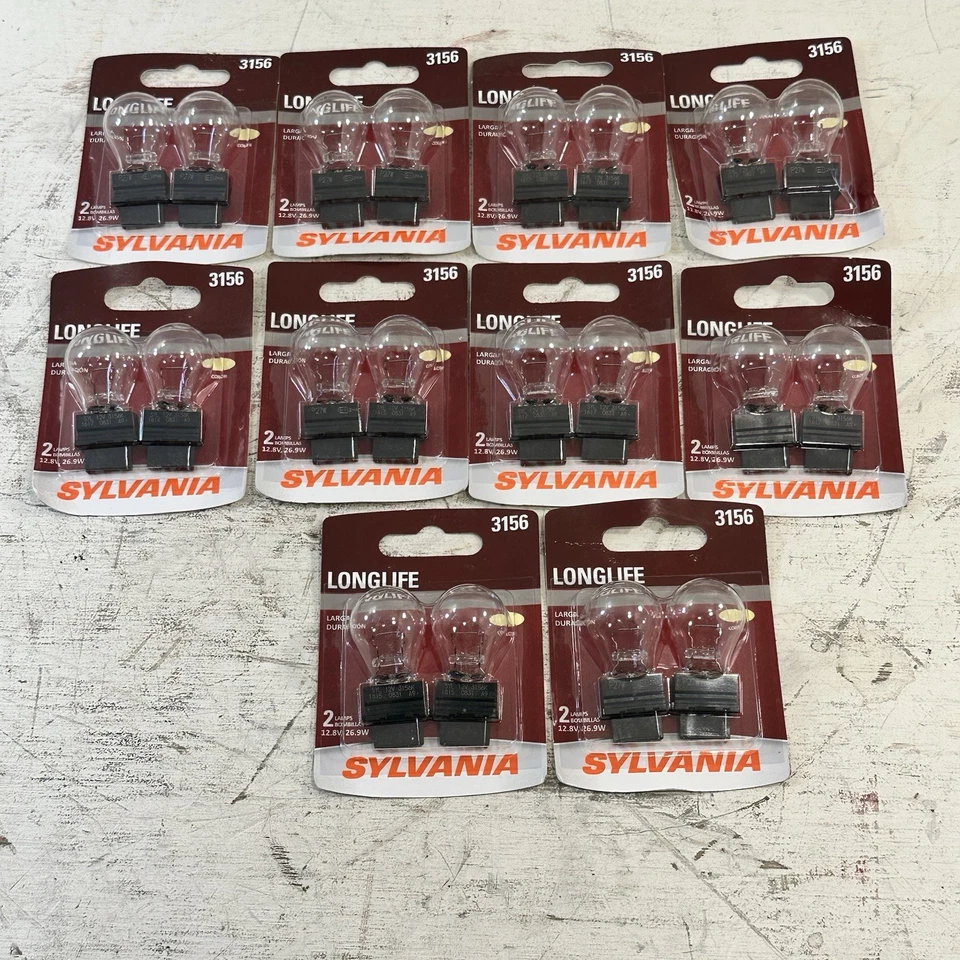 批量 10 件 全新 双包 SYLVANIA 3156 长寿命 12.8V 26.9W 20-BULBS 暖白色 — 第 1/4 张图片