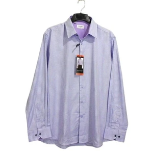 DUCHAMP London Mens Dress Shirt 18.5 XXL Purple Check Long Sleeve Slim Fit - Picture 1 of 13