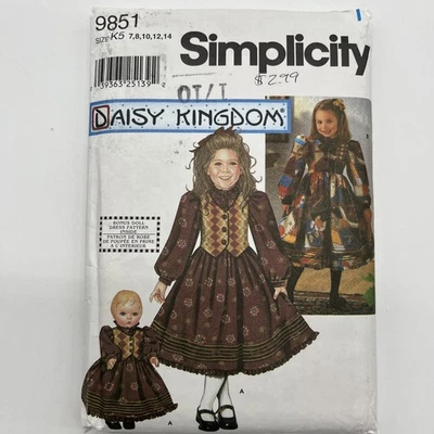Simplicity 9851 Daisy Kingdom Girls’ Dress Size 7-14 With 18” Doll Dress Uncut - Image 1 of 4