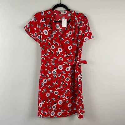 J. Mini Vestido Crew Rojo Floral Envolvente Talla 4 Manga Corta Amapola Foto 1 de 4