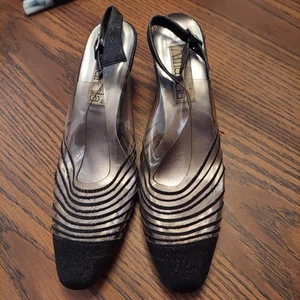 Vintage Retro Amanda Black, Glitter, and Clear Slingback  Heels Sz 11M - Picture 1 of 13